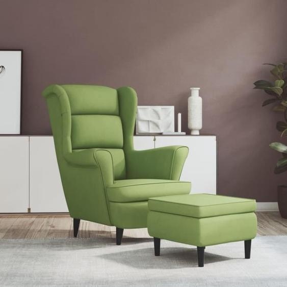 vidaXL Fauteuil à oreilles avec tabouret Vert clair Velours 3115934