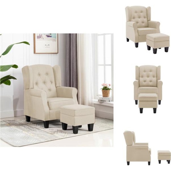vidaXL Fauteuil avec repose-pieds Tissu Crème - Fauteuil