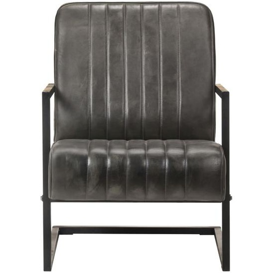 vidaXL Fauteuil cantilever Distressed Gris Cuir véritable