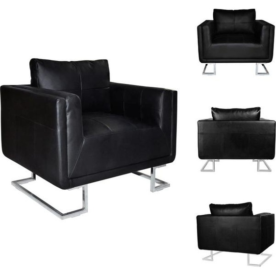 vidaXL Fauteuil cube avec pieds chromés Noir Similicuir - Fauteuil