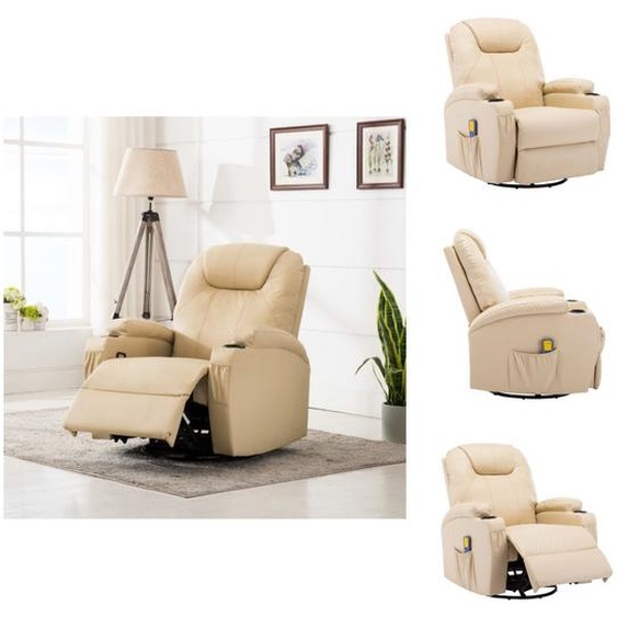 vidaXL Fauteuil de massage à bascule Crème Similicuir - Fauteuil de massage