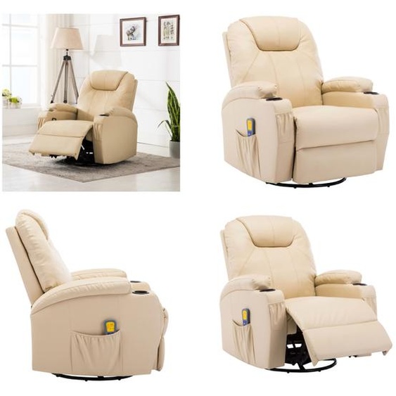 vidaXL Fauteuil de massage à bascule en cuir synthétique crème - Fauteuil de massage - Fauteuil de télévision - Fauteuil de relaxation - Fauteuil de télévision