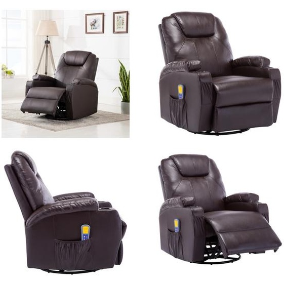 vidaXL Fauteuil de massage à bascule en similicuir brun - Fauteuil de massage - Fauteuil de télévision - Fauteuil de relaxation - Fauteuil de télévision