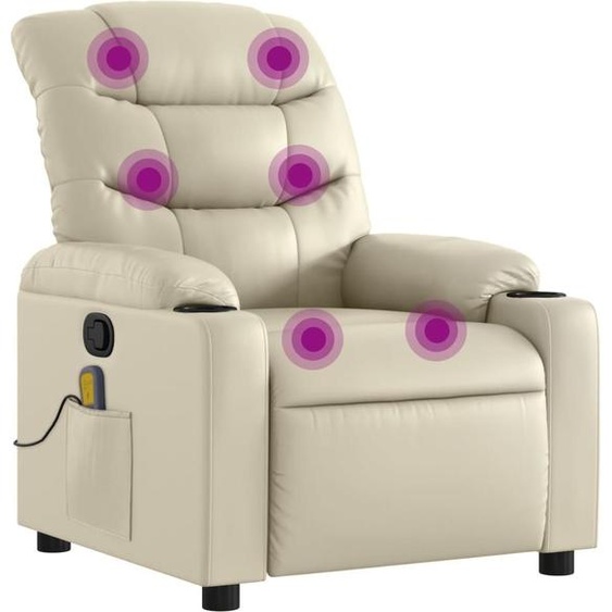 vidaXL Fauteuil de massage avec fonction relax, similicuir, crème