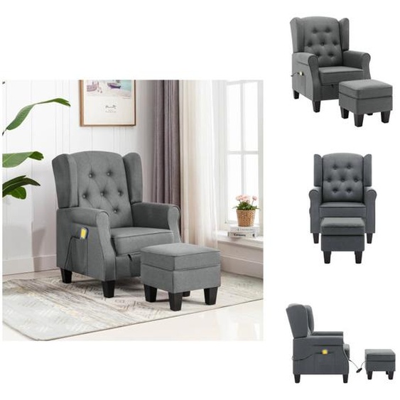 vidaXL Fauteuil de massage avec pouf Tissu gris clair - Fauteuil de massage