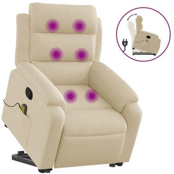 vidaXL Fauteuil de massage avec releveur Crème Tissu