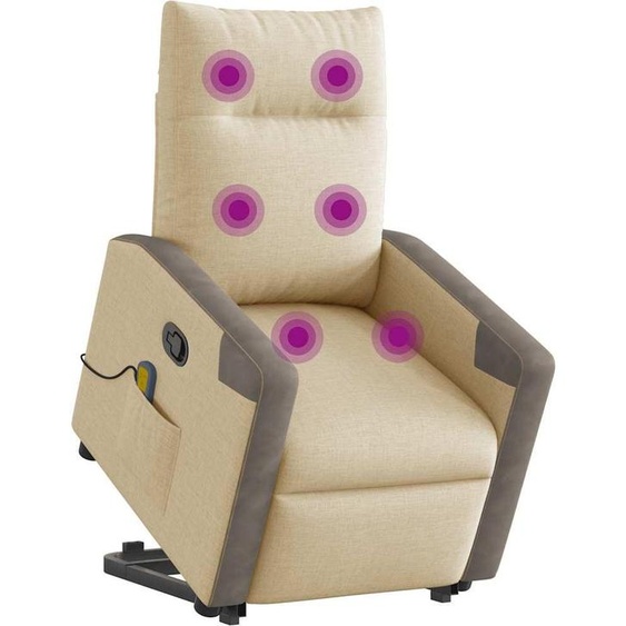 vidaXL Fauteuil de massage avec releveur Crème Tissu