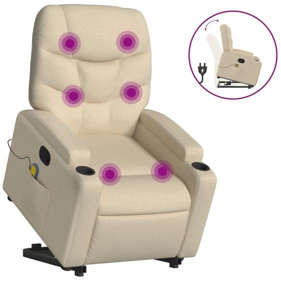 vidaXL Fauteuil de massage avec releveur Crème Tissu
