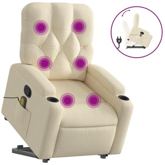 vidaXL Fauteuil de massage avec releveur Crème Tissu