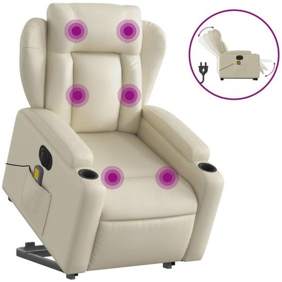 vidaXL Fauteuil de massage avec releveur électrique Crème similicuir