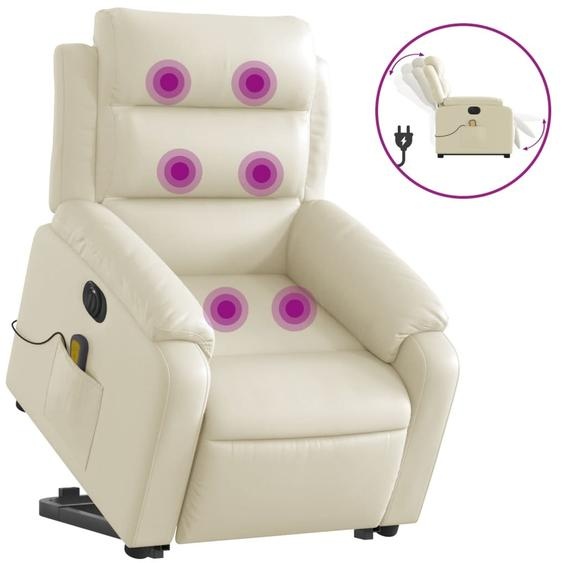 vidaXL Fauteuil de massage avec releveur électrique Crème similicuir