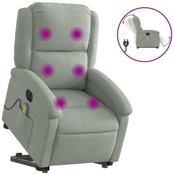 vidaXL Fauteuil de massage avec releveur électrique gris clair velours