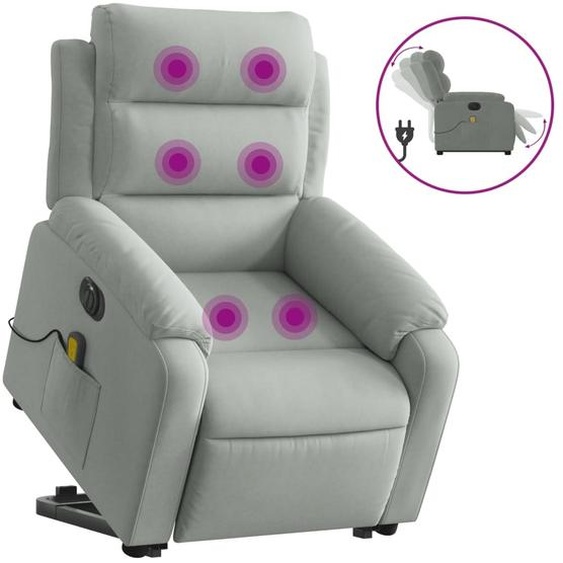 vidaXL Fauteuil de massage avec releveur électrique gris clair velours