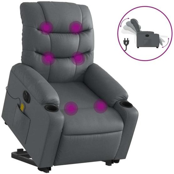 vidaXL Fauteuil de massage avec releveur électrique Gris Similicuir