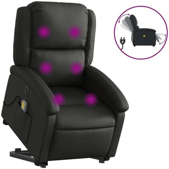 vidaXL Fauteuil de massage avec releveur Électrique Noir Cuir véritable