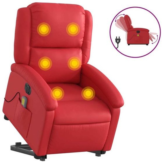vidaXL Fauteuil de massage avec releveur électrique rouge similicuir
