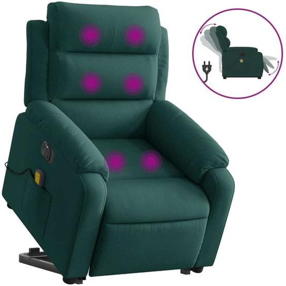 vidaXL Fauteuil de massage avec releveur électrique Vert foncé velours