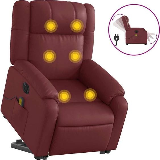 vidaXL Fauteuil de massage avec releveur électrique vin rouge similicuir