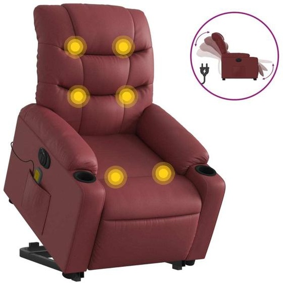 vidaXL Fauteuil de massage avec releveur électrique vin rouge similicuir