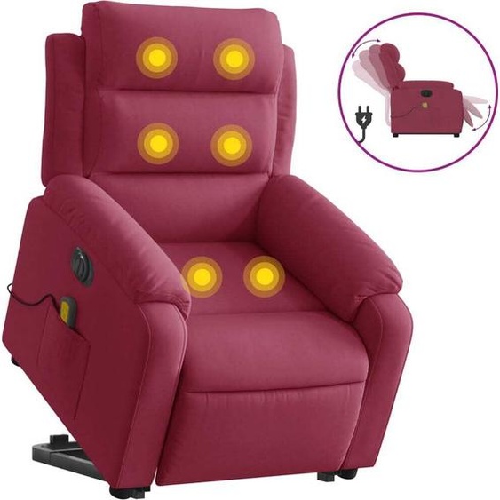 vidaXL Fauteuil de massage avec releveur électrique vin rouge velours