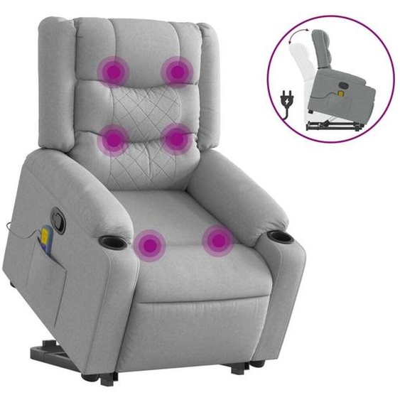 vidaXL Fauteuil de massage avec releveur Gris clair Tissu