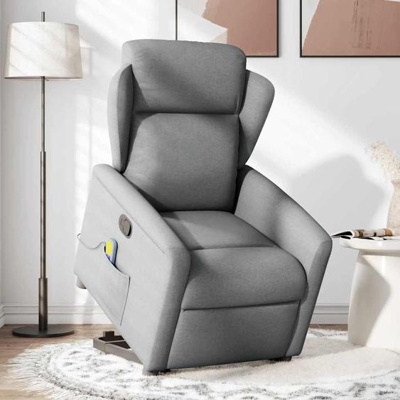 vidaXL Fauteuil de massage avec releveur Gris clair Tissu