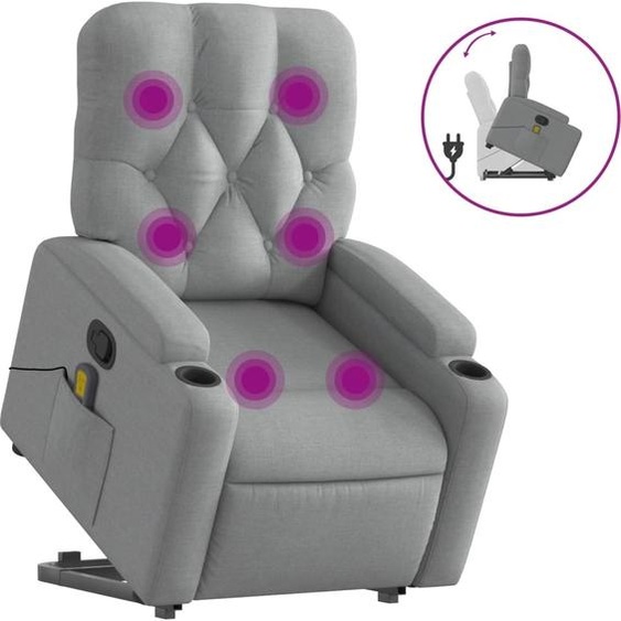 vidaXL Fauteuil de massage avec releveur Gris clair Tissu