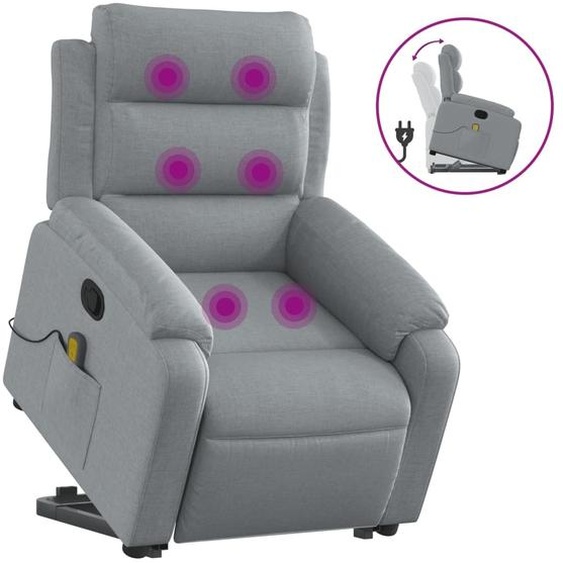 vidaXL Fauteuil de massage avec releveur Gris clair Tissu