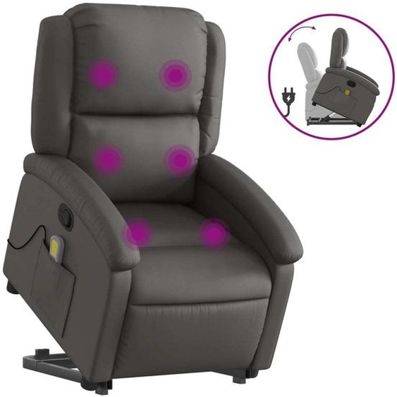 vidaXL Fauteuil de massage avec releveur Gris cuir véritable