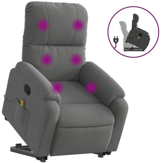 vidaXL Fauteuil de massage avec releveur Gris foncé Tissu microfibre