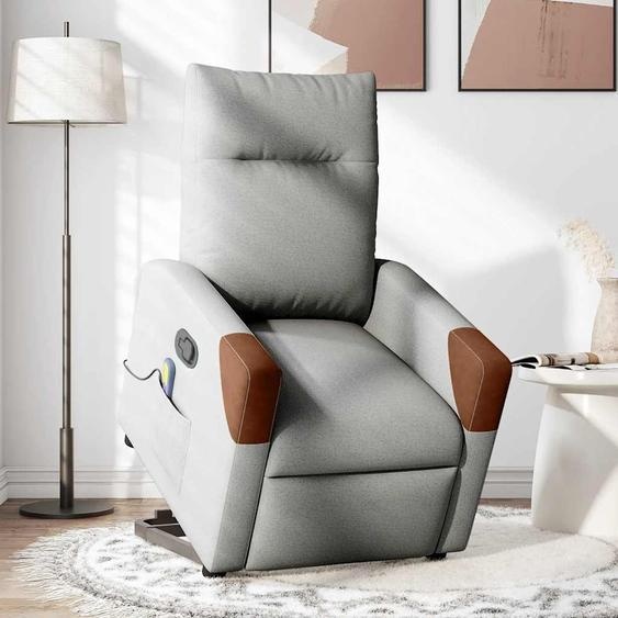 vidaXL Fauteuil de massage avec releveur Gris nuage Tissu