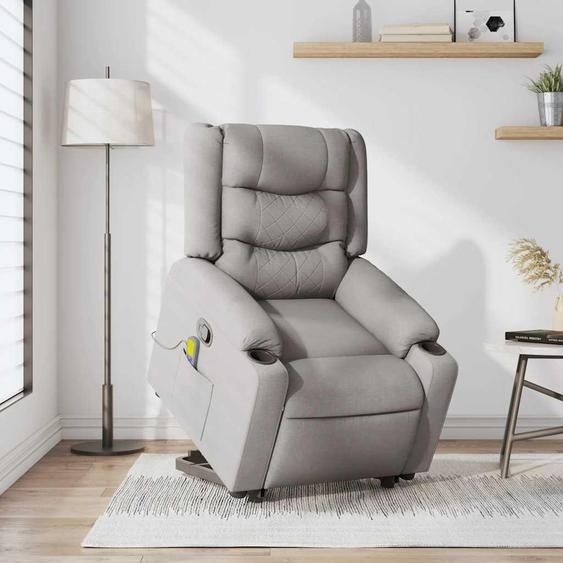 vidaXL Fauteuil de massage avec releveur Gris nuage Tissu