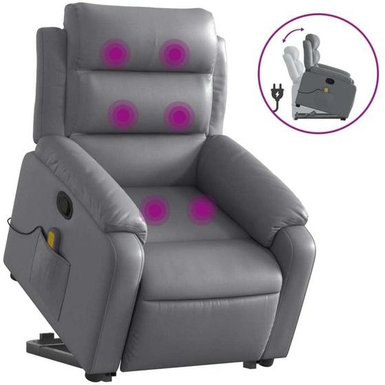 vidaXL Fauteuil de massage avec releveur Gris Similicuir