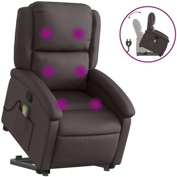 vidaXL Fauteuil de massage avec releveur Marron foncé Cuir véritable