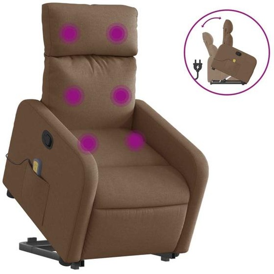 vidaXL Fauteuil de massage avec releveur Marron Tissu