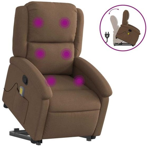 vidaXL Fauteuil de massage avec releveur Marron Tissu