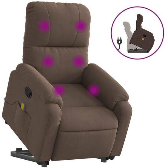 vidaXL Fauteuil de massage avec releveur Marron Tissu microfibre