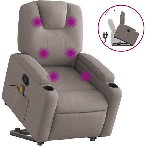 vidaXL Fauteuil de massage avec releveur Taupe Tissu