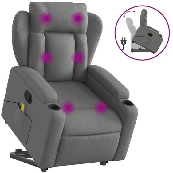 vidaXL Fauteuil de massage avec releveur Tissu gris foncé