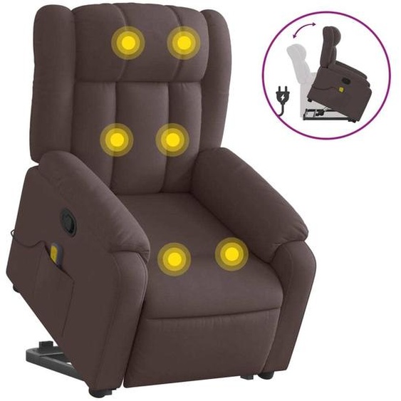 vidaXL Fauteuil de massage avec releveur Tissu marron foncé