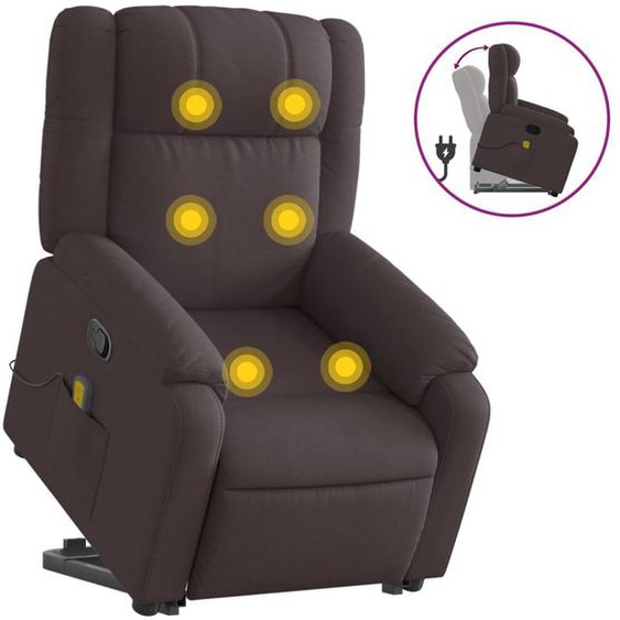 vidaXL Fauteuil de massage avec releveur Tissu marron foncé