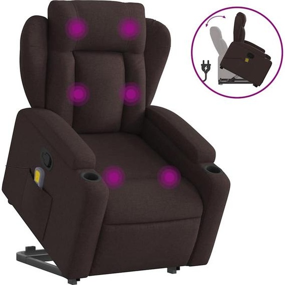 vidaXL Fauteuil de massage avec releveur Tissu marron foncé