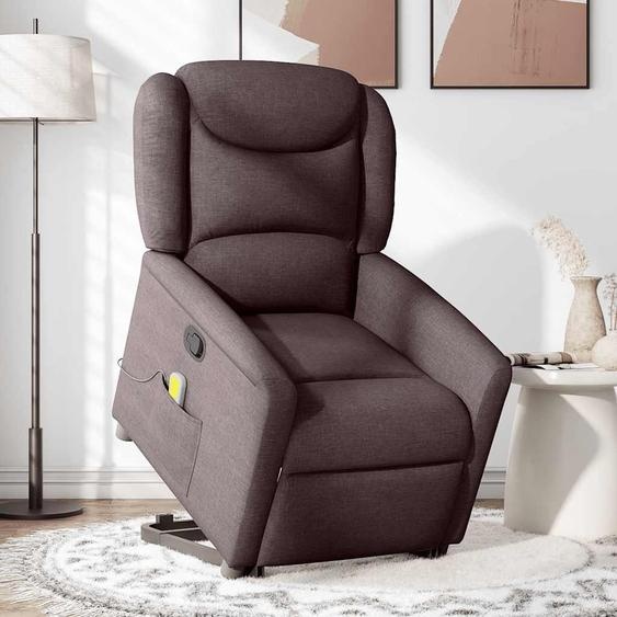 vidaXL Fauteuil de massage avec releveur Tissu marron foncé