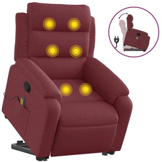 vidaXL Fauteuil de massage avec releveur vin rouge Tissu