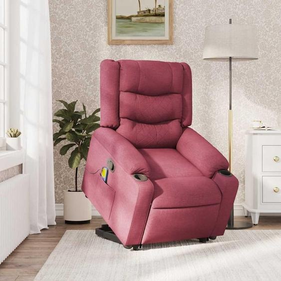 vidaXL Fauteuil de massage avec releveur vin rouge Tissu