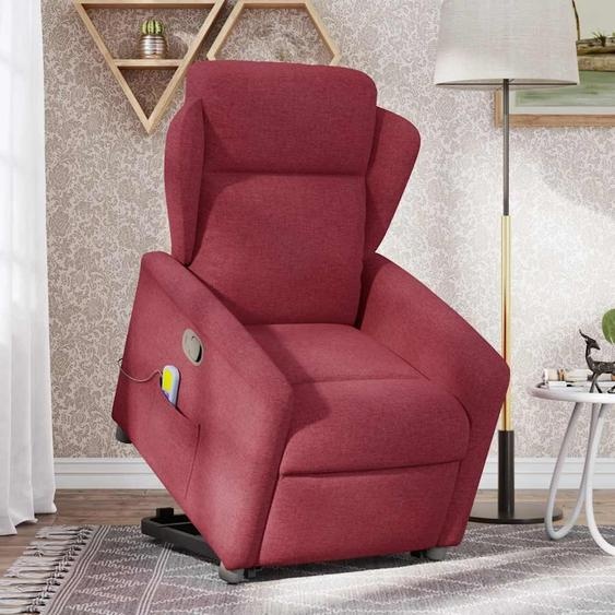 vidaXL Fauteuil de massage avec releveur vin rouge Tissu