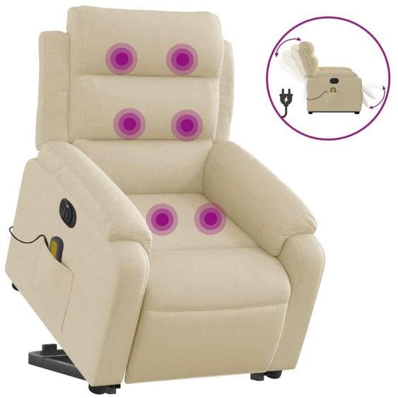 vidaXL Fauteuil de massage électrique avec releveur Crème Tissu