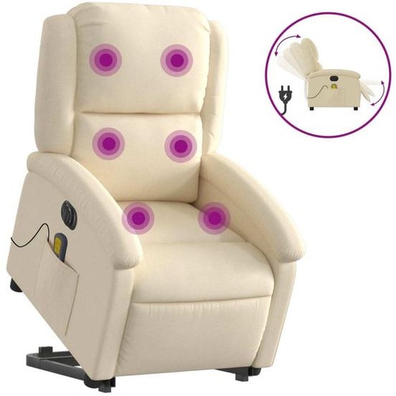 vidaXL Fauteuil de massage électrique avec releveur Crème Tissu