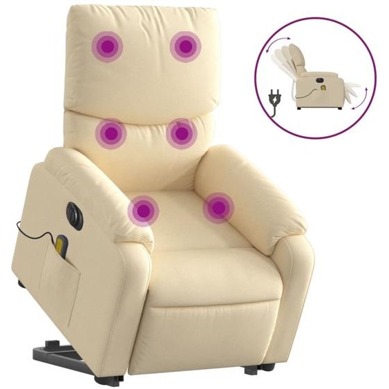 vidaXL Fauteuil de massage électrique avec releveur Crème Tissu