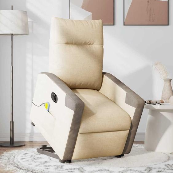 vidaXL Fauteuil de massage électrique avec releveur Crème Tissu